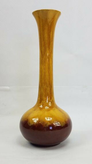 Vintage Blue Mountain Pottery Vase Honey Amber Lava Yellow On Brown Glaze 11.  25 "