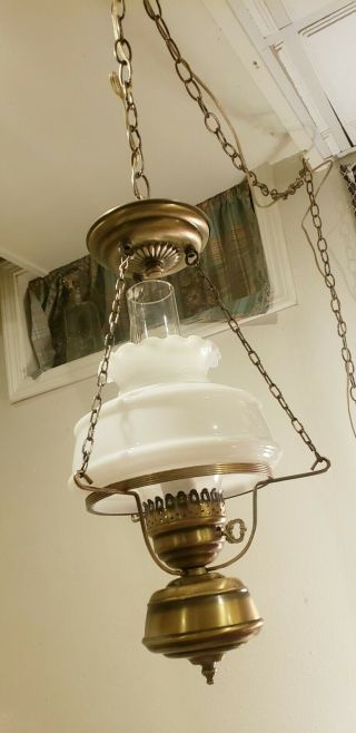 Vintage White Milk Glass Hurricane Hanging Lamp Chandelier 3