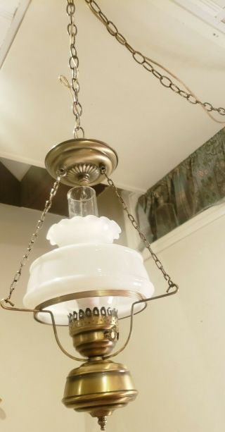 Vintage White Milk Glass Hurricane Hanging Lamp Chandelier 4