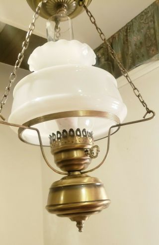 Vintage White Milk Glass Hurricane Hanging Lamp Chandelier 6