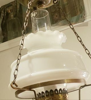 Vintage White Milk Glass Hurricane Hanging Lamp Chandelier 7