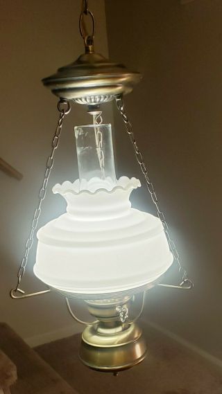 Vintage White Milk Glass Hurricane Hanging Lamp Chandelier 8
