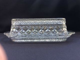 Vintage Crystal Butter Dish With Lid Diamond Cut Glass Covered - Wexford