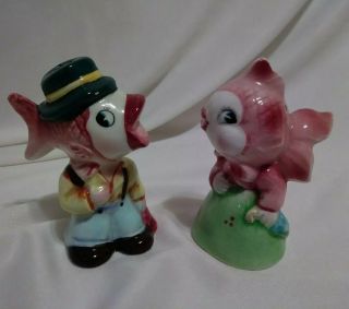 Vintage Miniature Anthropomorphic Fish Salt And Pepper Shakers,  Made In Japan