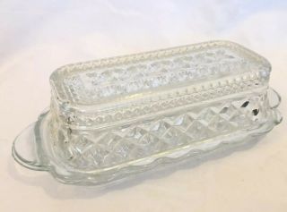 Vintage Anchor Hocking Wexford Clear Cut Glass Butter Dish With Lid Rectangular
