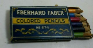 Vintage 1915 Boxed 6 Colored Pencils Eberhard Faber 674