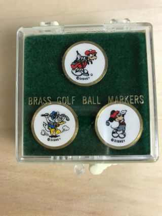Disney Vintage Brass Golf Ball Markers Set Of 3 Mickey Mouse Goofy Donald Duck