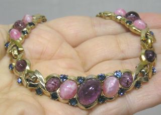 Vtg Jewelry Signed BOUCHER Necklace Earrings Purple Pink Stones Blue Rhinestones 2