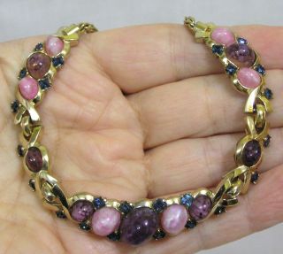 Vtg Jewelry Signed BOUCHER Necklace Earrings Purple Pink Stones Blue Rhinestones 4