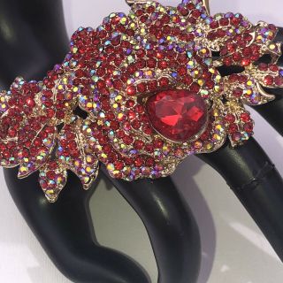 Murano Vintage Large Red AB Multi Color Glass Rhinestone Brooch Pin Huge Heavy 2