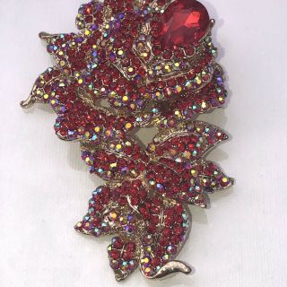 Murano Vintage Large Red AB Multi Color Glass Rhinestone Brooch Pin Huge Heavy 3