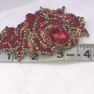 Murano Vintage Large Red AB Multi Color Glass Rhinestone Brooch Pin Huge Heavy 4