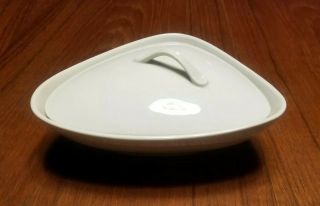 Mid Century Modernist Vintage White Porcelain Space Age Covered Dish Bowl