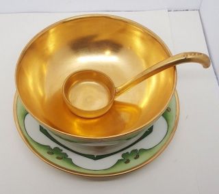 Vintage Prov Saxe ES Germany Footed Gravy Boat Bowl,  Saucer and Ladle 2