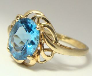 Vintage 10k Yellow Gold & Blue Topaz Ring By Sgs 1.  9g Size 6.  5