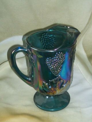 Vintage Indiana Glass Iridescent Blue Carnival Harvest Grape Pitcher 70 Oz 10 "