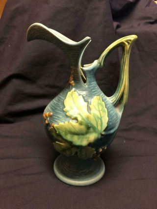 Roseville Art Pottery Bushberry Blue Ewer Vase Pitcher Vintage 2 10 "