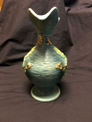 Roseville Art Pottery Bushberry Blue Ewer Vase Pitcher Vintage 2 10 