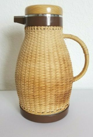 Vintage Corning Designs Insulated Wicker Carafe Thermos Pitcher Hot Cold