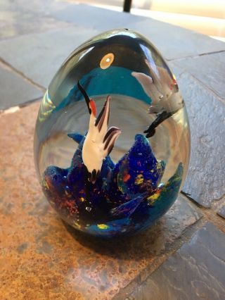 Vintage Egg Shaped Glass Paperweight - Underwater Scene