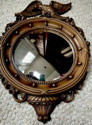 Vintage Syroco Eagle Convex Porthole Mirror Wall Bronze Gold Federal Eagle