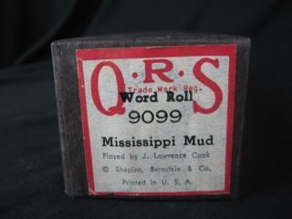Qrs - Vintage Piano Roll Mississippi Mud 9099 - J Lawrence Cook - Euc,  Brown Box