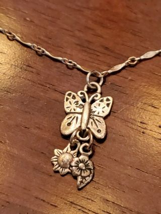 Vintage Providence Chain Co.  925 Sterling Silver Anklet - Butterfly & Flowers