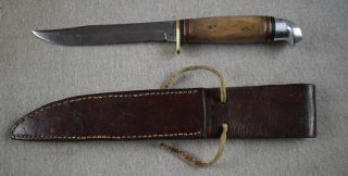 Vintage Western Boulder Colo.  Fixed Blade Knife W/ Sheaf 1928 - 31? 5 " Blade 9.  25 "