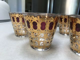 Vintage Culver Cranberry Scroll Old Fashioned Low Ball Tumblers Set of 6 2