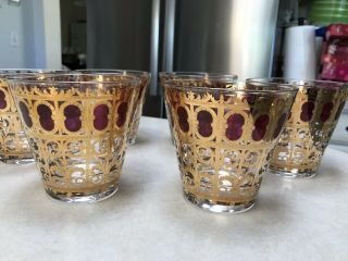 Vintage Culver Cranberry Scroll Old Fashioned Low Ball Tumblers Set of 6 3