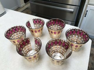 Vintage Culver Cranberry Scroll Old Fashioned Low Ball Tumblers Set of 6 4