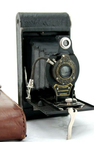 Antique Kodak No.  2 Folding Autographic Brownie With Case And No.  13 Cable Release