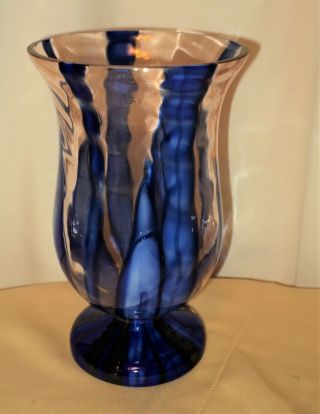 Vintage Art Deco Czech Glass Vase Blue Drip Clear Acid Etched Czechoslovakia