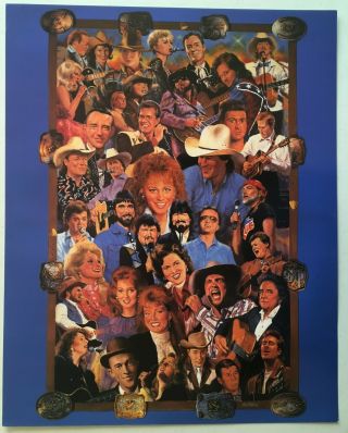 Vtg Country Music Stars Lithograph Print Reba Randy Hank Tammy Gene Legends 90s