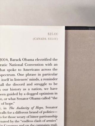 ✍Signed✍ Barack Obama The Audacity of Hope (2006) HC/DJ,  1st/1st,  VG 2