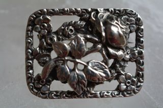 Vintage 800 Silver Raised Rose Flowers Square Brooch Pin