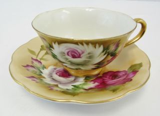 Vintage Lefton Heritage Brown With Purple Roses Teacup And Saucer 703