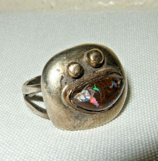 Vintage Handmade 925 Sterling Silver Ring With A Black Opal Stone Size 12.  5