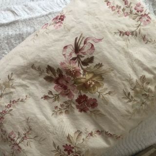 Vintage Ralph Lauren Floral Twin Fitted Sheet Tan With Red,  Pink And Tan Flowers