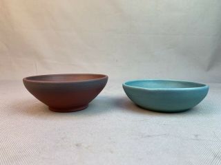 2 Vintage Van Briggle Art Pottery Bowls Mulberry & Turquoise Blue