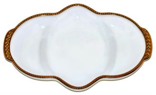 Vintage Fire King Oven Ware White Milk Glass With Gold Trim Divided Serving Dish