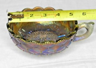 Vintage Signed Imperial Glass Iridescent Carnival Nappy Pansy Handled Bowl Dish 5
