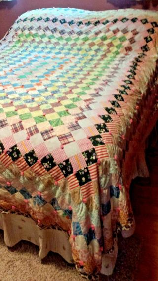 Vtg Patchwork Quilt Handmade 80 x 94 Full Double Very 2