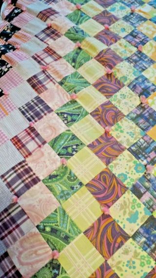 Vtg Patchwork Quilt Handmade 80 x 94 Full Double Very 4