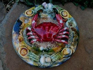 Vintage Lovely Palissy Majolica Crab Plate 7 - 3/4 " Portuguese Caldas Rainha