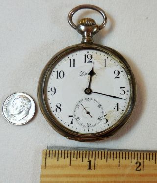 Vintage Size18 Open Face Pocket Watch By Zenith 875 Silver Case
