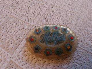 Vintage Celluloid Mother Brooch Pin W/ Colorful Stones