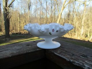 Vintage Fenton Silver Crest Pedestal Bowl " Violets In The Snow "