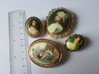 4 vintage portrait style picture brooches 2