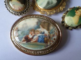 4 vintage portrait style picture brooches 3